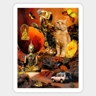 Orange Cat Peaceful Buddha Sunset Heaven Sticker